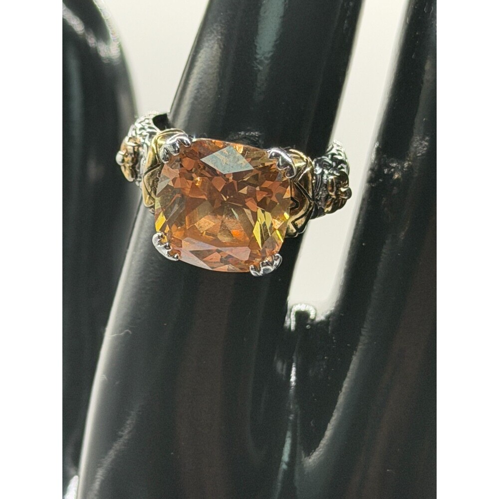 Barbara Bixby Sterling Silver 18k Gold Oval Citrine Floral Flower Ring Size 7